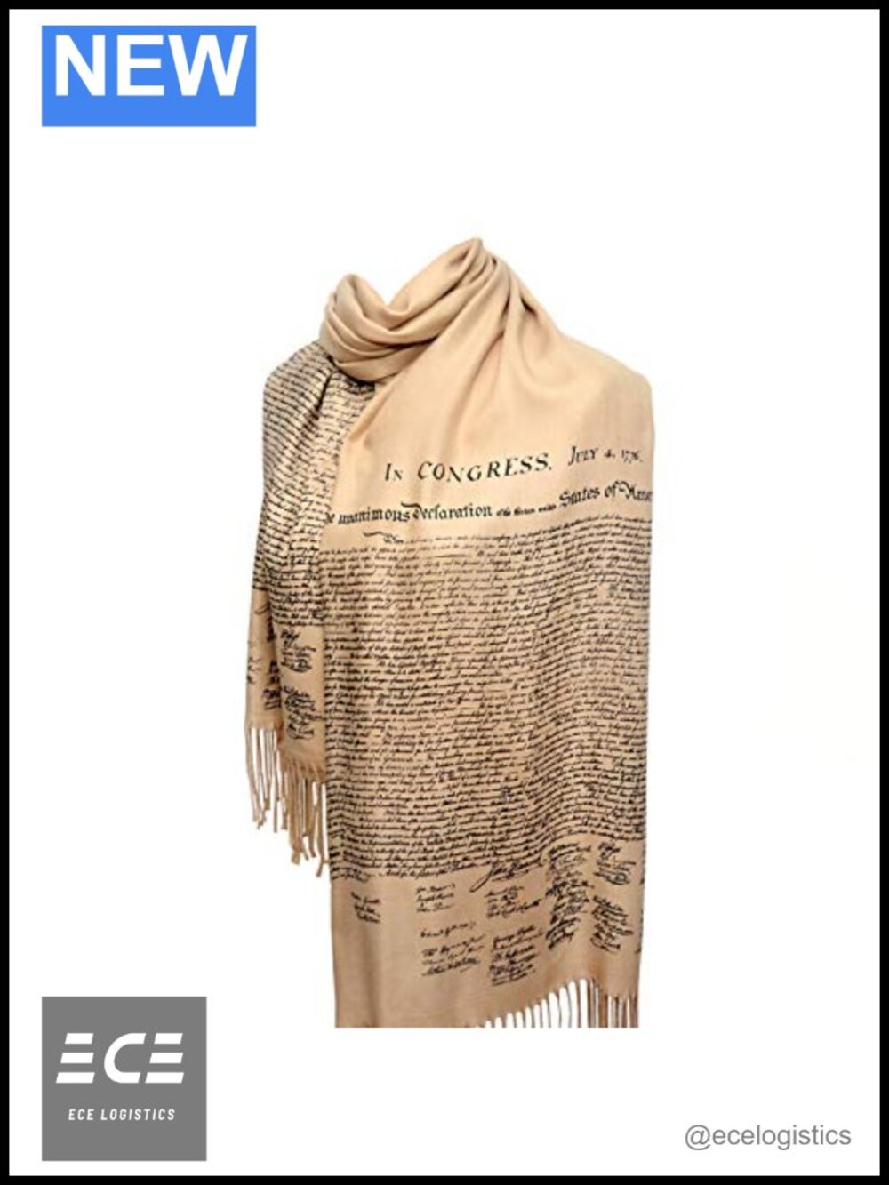Declaration of Independence Scarf Wrap 72x26 Lightweight Letter Print Shawl
